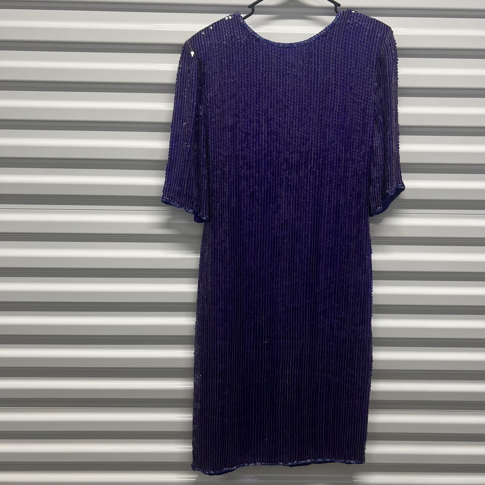 Modi Womens‎ Purple Silk Sequin Beaded Cocktail Dress Size M 8-10 Vintage Formal